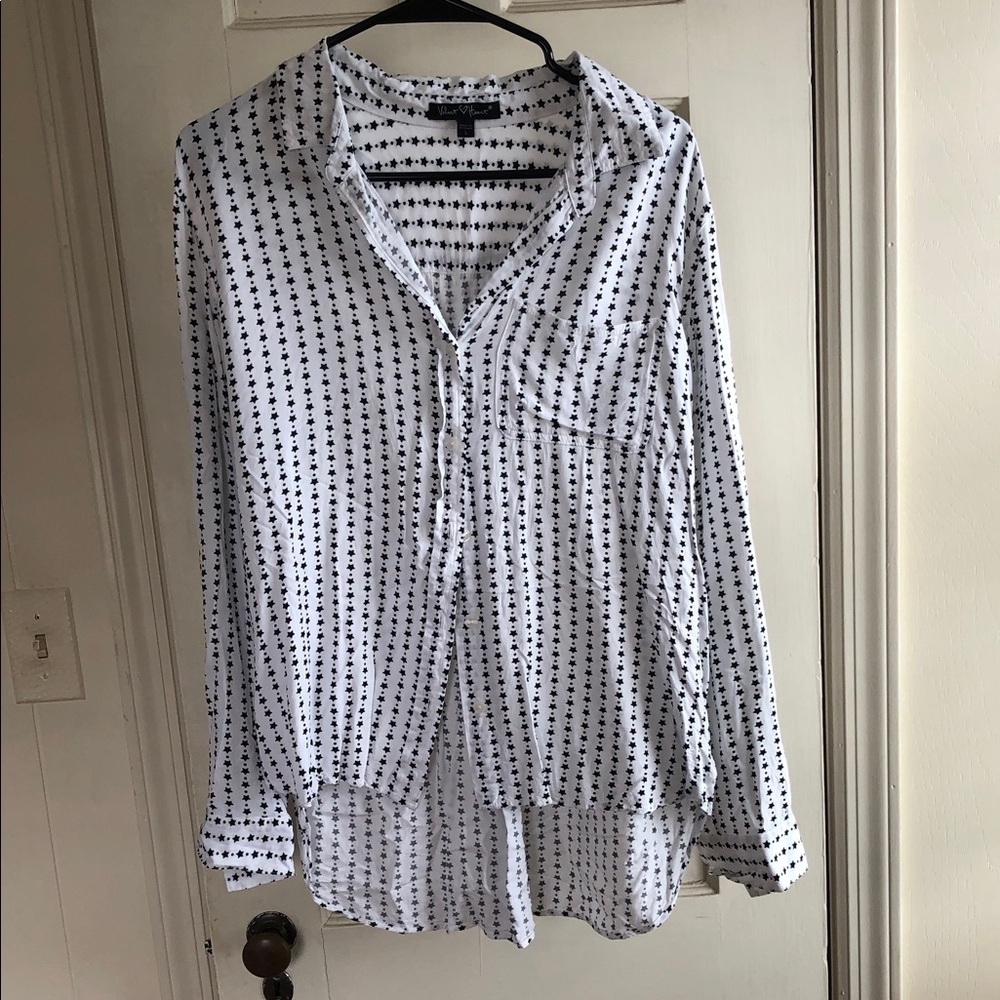 Velvet Heart White Blouse with Black Star Print